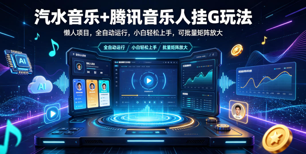 汽水音乐+腾讯音乐人挂G玩法,懒人项目,全自动运行,小白轻松上手,可批量矩阵放大【揭秘】-摇钱树