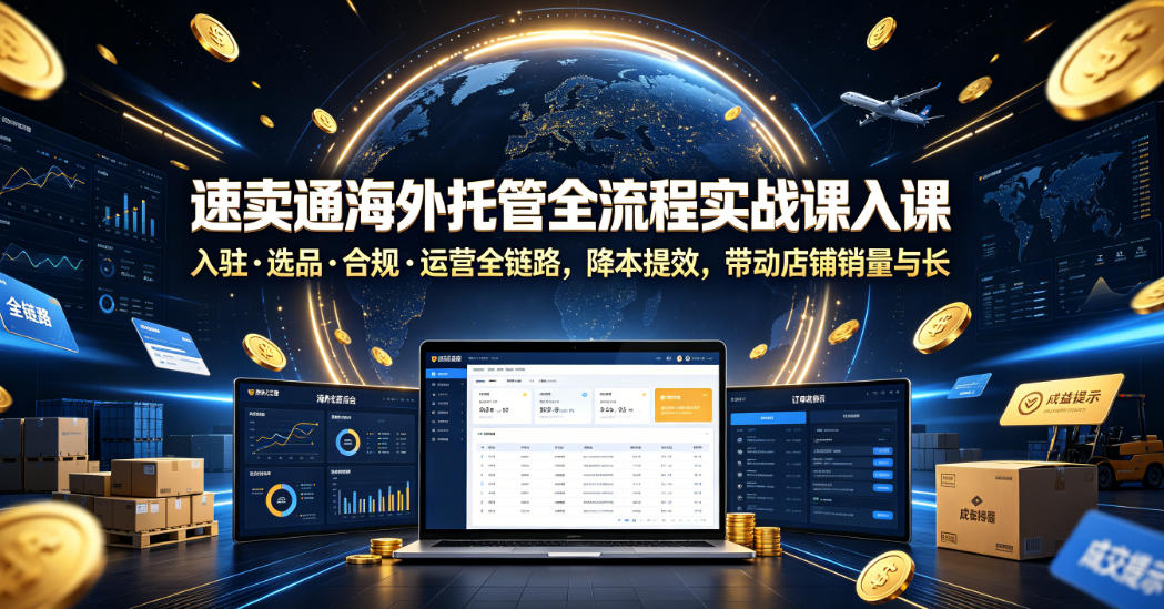 速卖通海外托管全流程实战课入驻・选品・合规・运营全链路，降本提效，带动店铺销量与收益增长-摇钱树