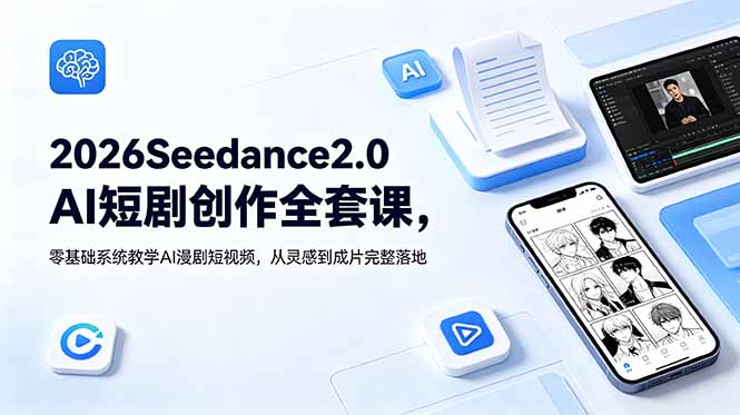 2026Seedance2.0AI短剧创作全套课,零基础系统教学AI漫剧短视频,从灵感到成片完整落地-摇钱树