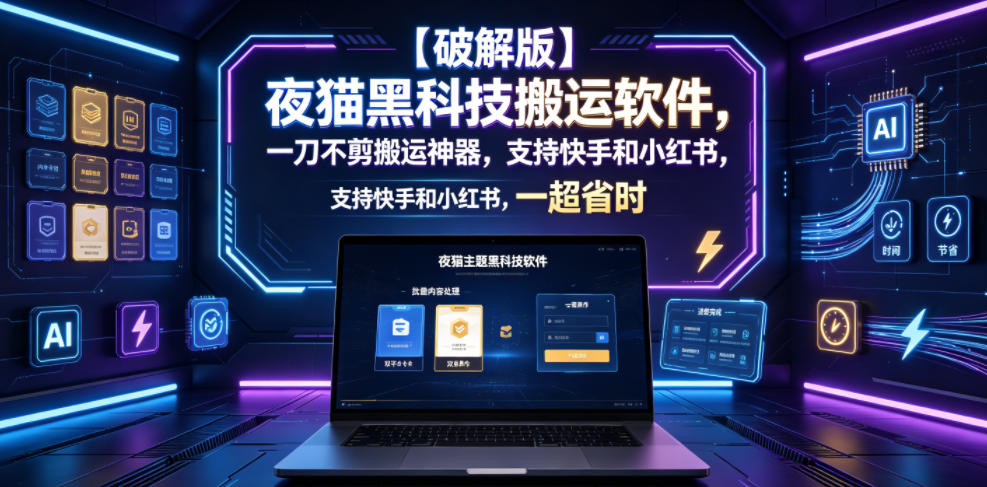 【破解版】夜猫黑科技搬运软件,一刀不剪搬运神器,支持快手和小红书,一键搬运超省时!-摇钱树