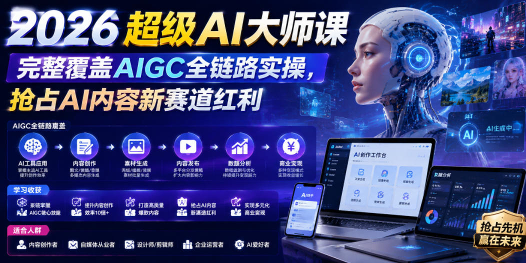 2026超级AI大师课，完整覆盖AIGC全链路实操，抢占AI内容新赛道红利-摇钱树