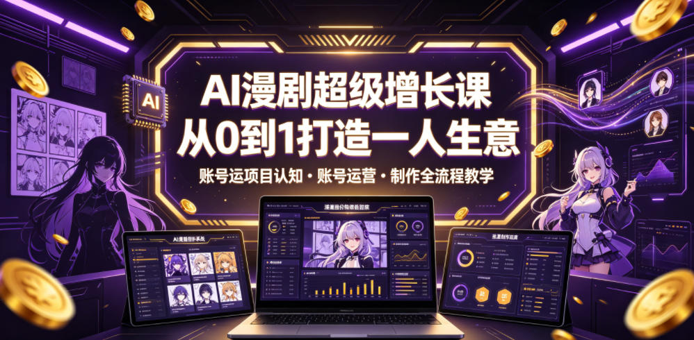 AI漫剧超级增长课,从0到1打造一人生意,项目认知・账号运营・制作全流程教学-摇钱树