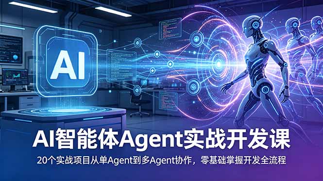 AI智能体Agent实战开发课:20个实战项目从单Agent到多Agent协作,零基础掌握开发全流程-摇钱树