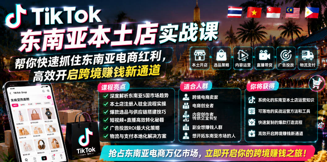 TikTok东南亚本土店实战课，帮你快速抓住东南亚电商红利，高效开启跨境賺钱新通道-创业攻略