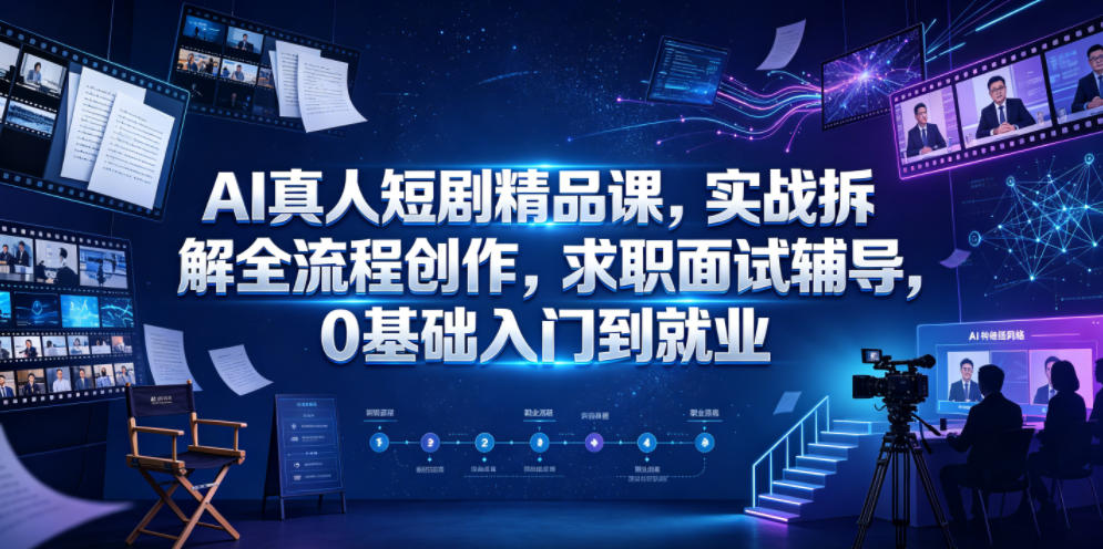 AI真人短剧精品课，实战拆解全流程创作，求职面试辅导，0基础入门到就业-摇钱树