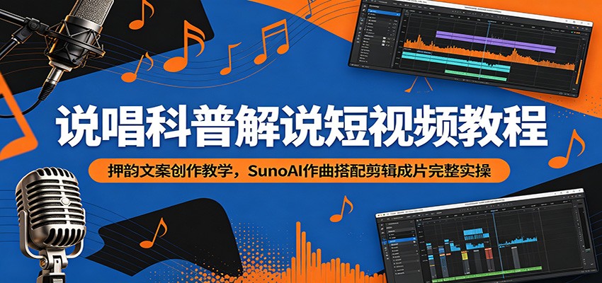 说唱科普解说短视频教程:押韵文案创作教学,SunoAI作曲搭配剪辑成片完整实操-摇钱树