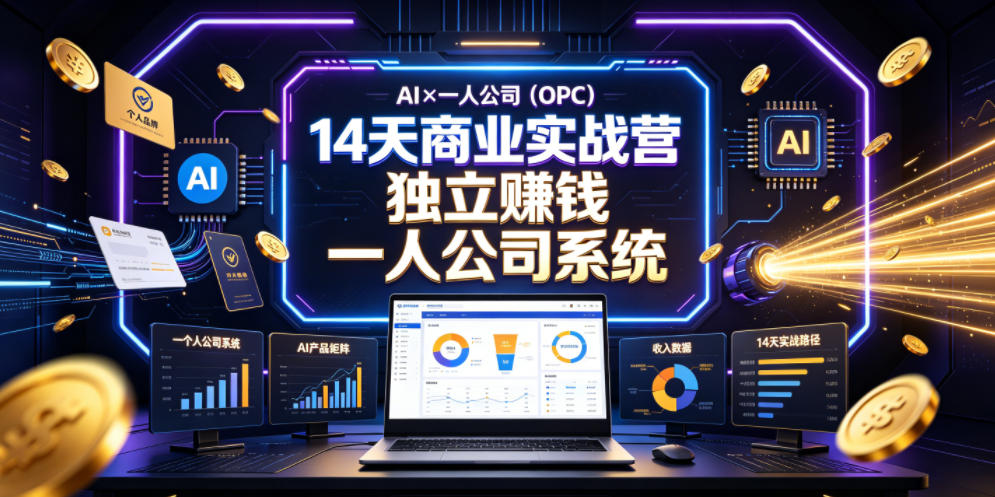 AI×一人公司(OPC)14天商业实战营,用AI帮你搭建一个属于你自己的、能独立賺钱的一人公司系统-摇钱树