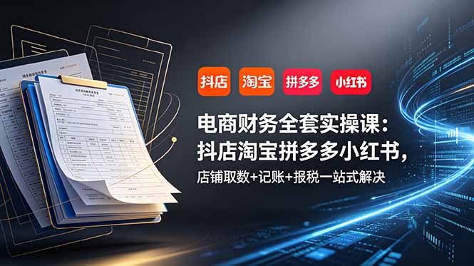 电商财务全套实操课:抖店淘宝拼多多小红书,店铺取数+记账+报税一站式解决-创业攻略