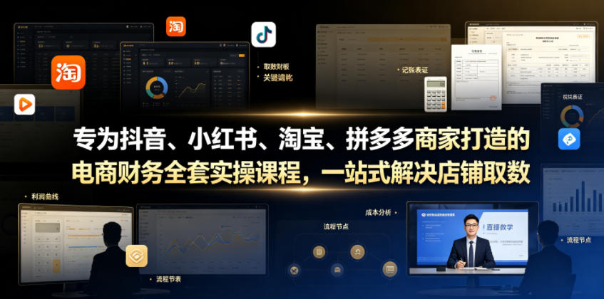 专为抖音、小红书、淘宝、拼多多商家打造的电商财务全套实操课程，一站式解决店铺取数、记账、报税全流程难题-摇钱树