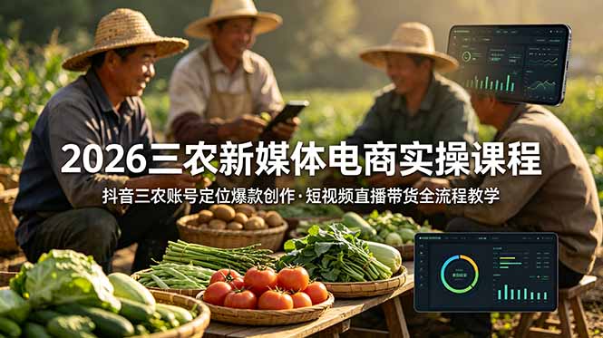 2026三农新媒体电商实操课程:抖音三农账号定位爆款创作,短视频直播带货全流程教学-摇钱树