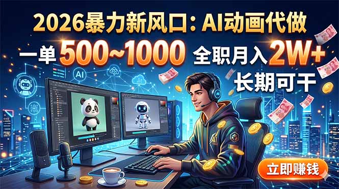 2026暴力新风口：AI动画代做，一单500~1000，全职月入2W+，长期可干-摇钱树
