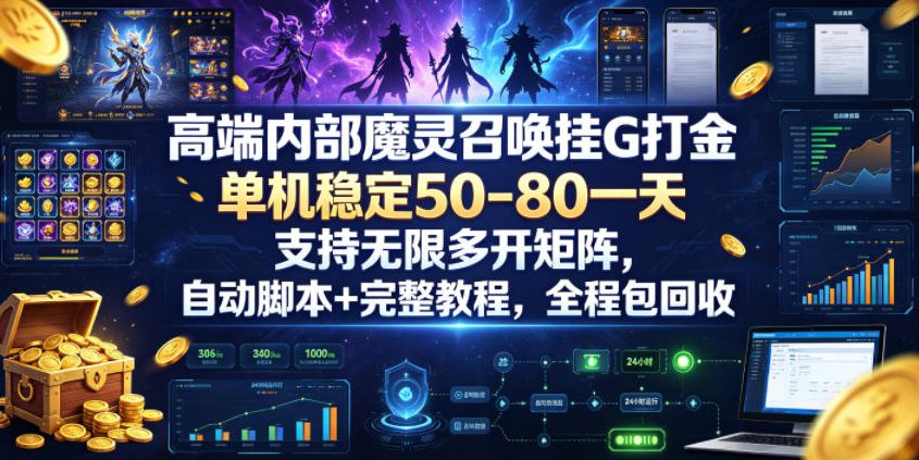高端内部魔灵召唤挂G打金,单机稳定50-80一天,支持无限多开矩阵,自动脚本+完整教程,全程包回收【揭秘】-摇钱树