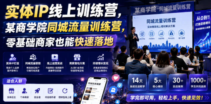 实体IP线上训练营，某商学院同城流量训练营，零基础商家也能快速落地-金字塔