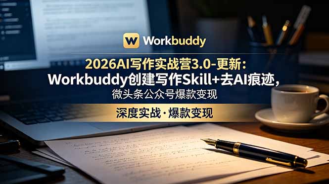 2026AI写作实战营3.0-更新:Workbuddy创建写作Skill+去AI痕迹,微头条公众号爆款变现-摇钱树