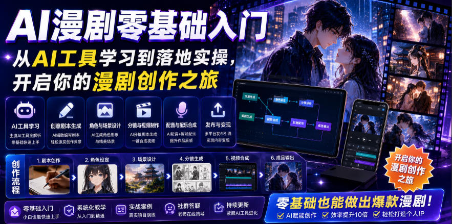 AI漫剧零基础入门，从AI工具学习到落地实操，开启你的漫剧创作之旅-摇钱树