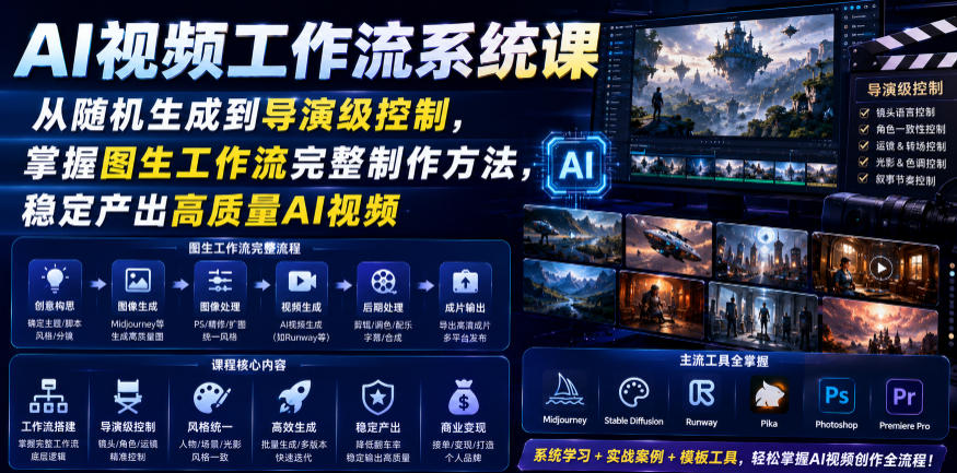 AI视频工作流系统课,从随机生成到导演级控制,掌握图生工作流完整制作方法,稳定产出高质量AI视频-摇钱树