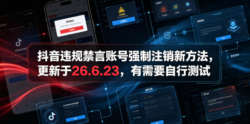 抖音违规禁言账号强制注销新方法，更新于26.6.23，有需要自行测试-摇钱树