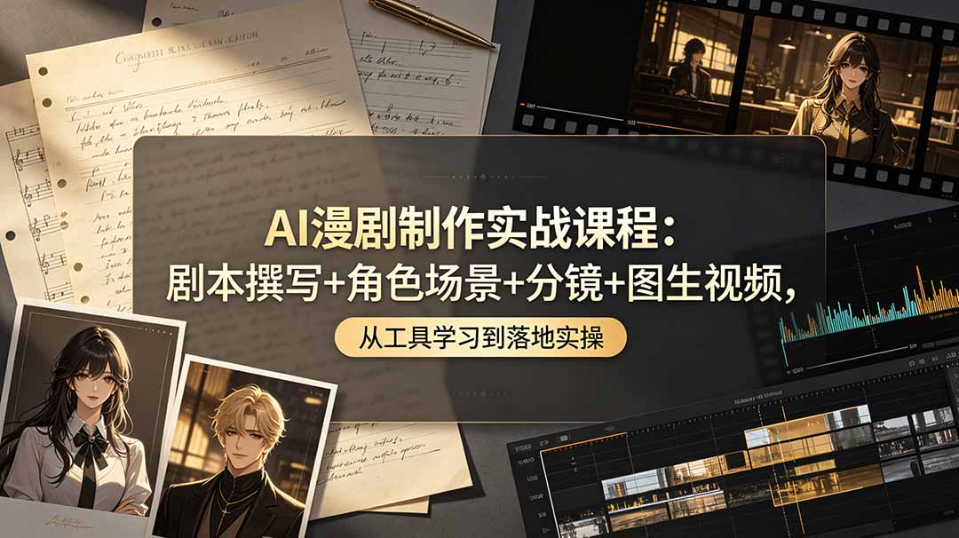AI漫剧制作实战课程：剧本撰写+角色场景+分镜+图生视频，从工具学习到落地实操-摇钱树