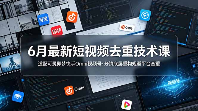 6月最新短视频去重技术课,适配可灵即梦快手Omni视频号,分镜底层重构规避平台查重-摇钱树