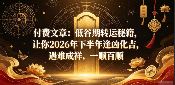 付费文章：低谷期转运秘籍，让你2026年下半年逢凶化吉，遇难成祥，一顺百顺-摇钱树