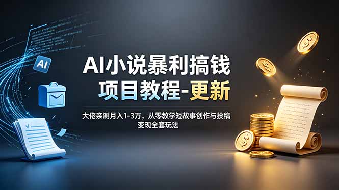 AI小说暴利搞钱项目教程-更新，大佬亲测月入1-3万，从零教学短故事创作与投稿变现全套玩法-摇钱树
