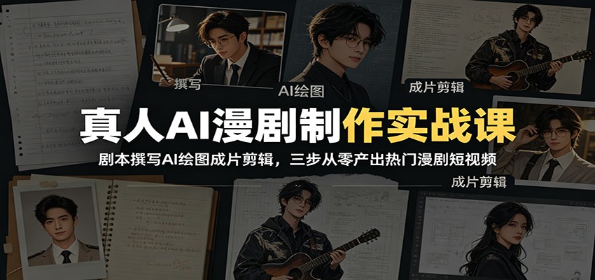 真人AI漫剧制作实战课：剧本撰写AI绘图成片剪辑，三步从零产出热门漫剧短视频-摇钱树
