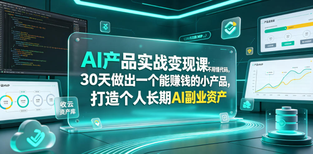 AI产品实战变现课,不用懂代码,30天做出一个能賺钱的小产品,打造个人长期AI副业资产-摇钱树