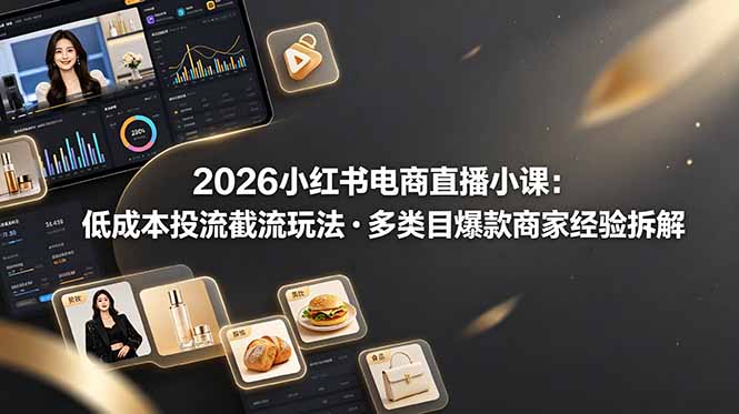 2026小红书电商直播小课，低成本投流截流玩法，多类目爆款商家经验完整拆解教学-摇钱树