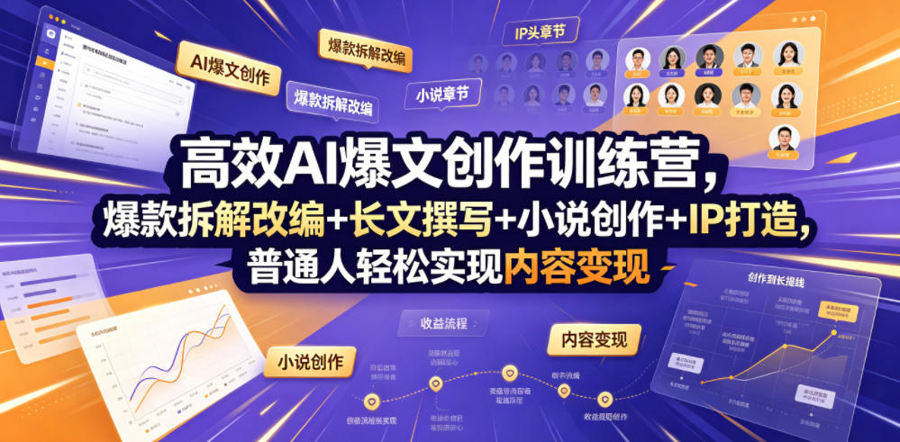 高效AI爆文创作训练营，爆款拆解改编+长文撰写+小说创作+IP打造，普通人轻松实现内容变现-摇钱树