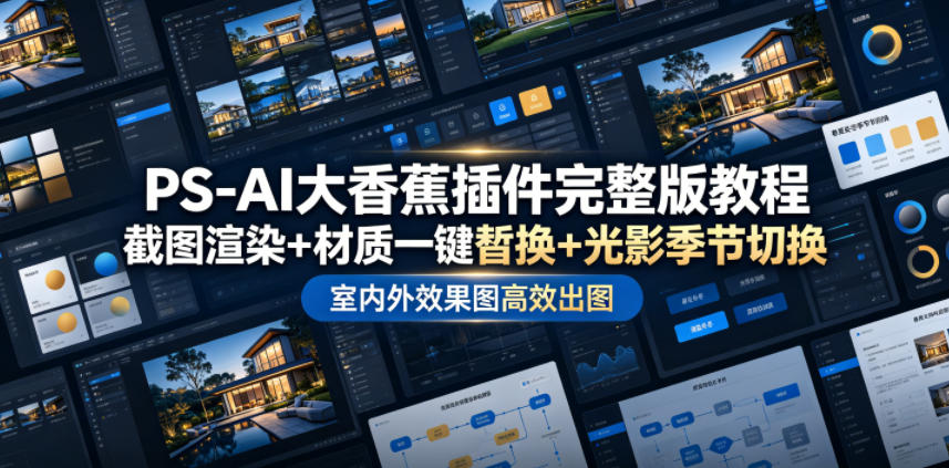 PS-AI大香蕉插件完整版教程，截图渲染+材质一键替换+光影季节切换，室内外效果图高效出图高阶课程-摇钱树