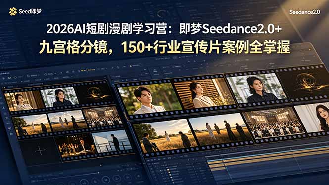 2026AI短剧漫剧学习营：即梦Seedance2.0+九宫格分镜，150+行业宣传片案例全掌握-轻创驿站