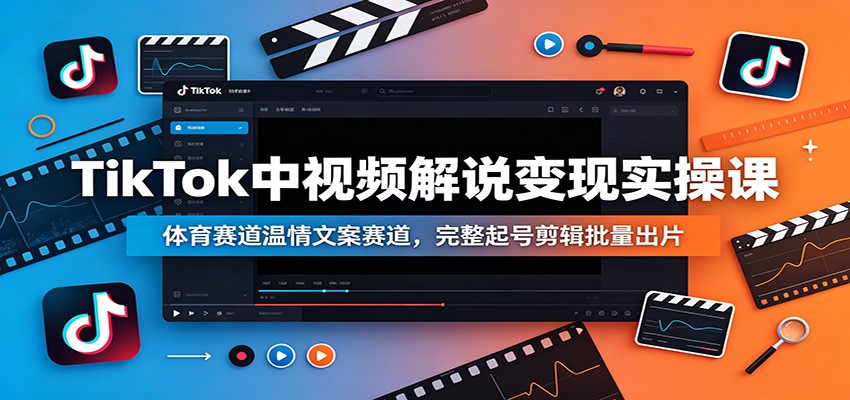 TikTok中视频解说变现实操课：体育赛道温情文案赛道，完整起号剪辑批量出片-徕钱快
