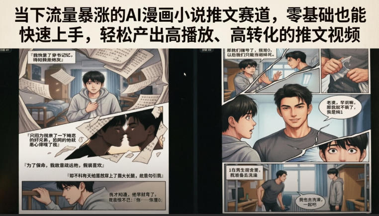当下流量暴涨的AI漫画小说推文赛道，零基础也能快速上手，轻松产出高播放、高转化的推文视频-摇钱树