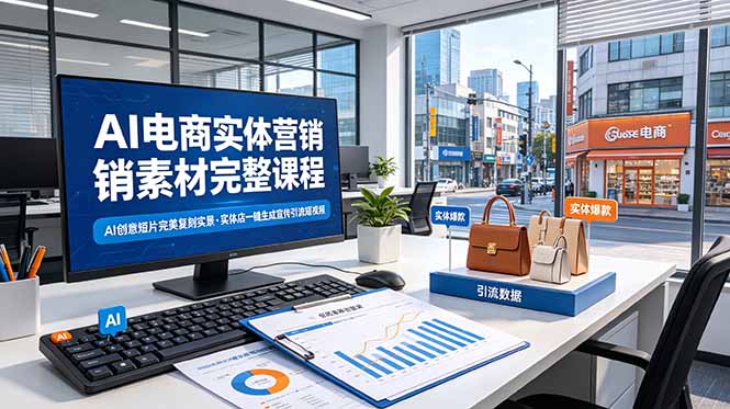 AI电商实体营销素材完整课程，AI创意短片完美复刻实景，实体店一键生成宣传引流短视频-徕钱快
