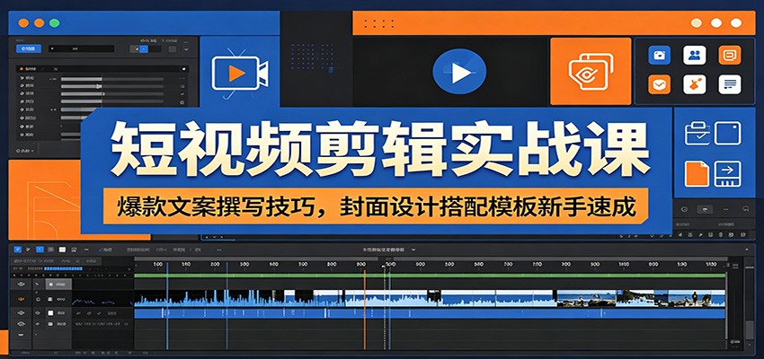 短视频剪辑实战课：爆款文案撰写技巧，封面设计搭配模板新手速成-摇钱树