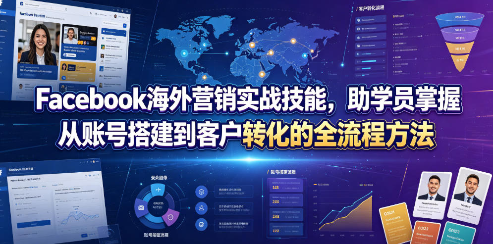 Facebook海外营销实战技能，助学员掌握从账号搭建到客户转化的全流程方法-轻创驿站