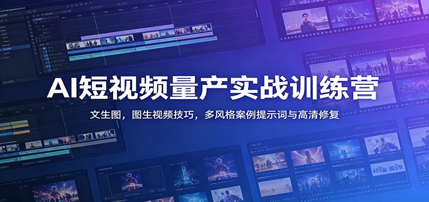 AI短视频量产实战训练营：文生图，图生视频技巧，多风格案例提示词与高清修复-摇钱树