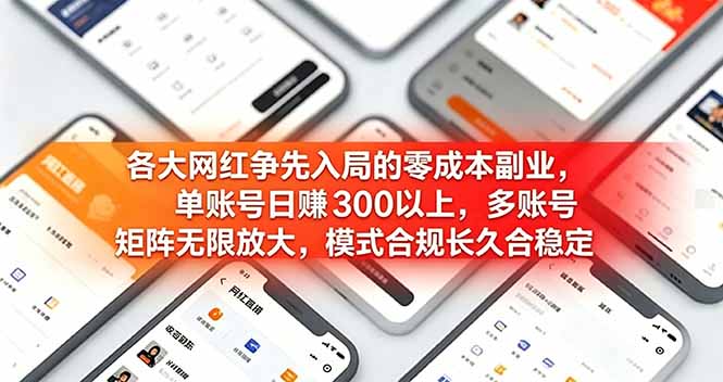 各大网红争先入局的零成本副业，单账号日赚 300 以上，多号矩阵可放大，模式合规长久稳定！-摇钱树