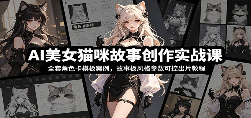 AI美女猫咪故事创作实战课：全套角色卡模板案例，故事板风格参数可控出片教程-摇钱树