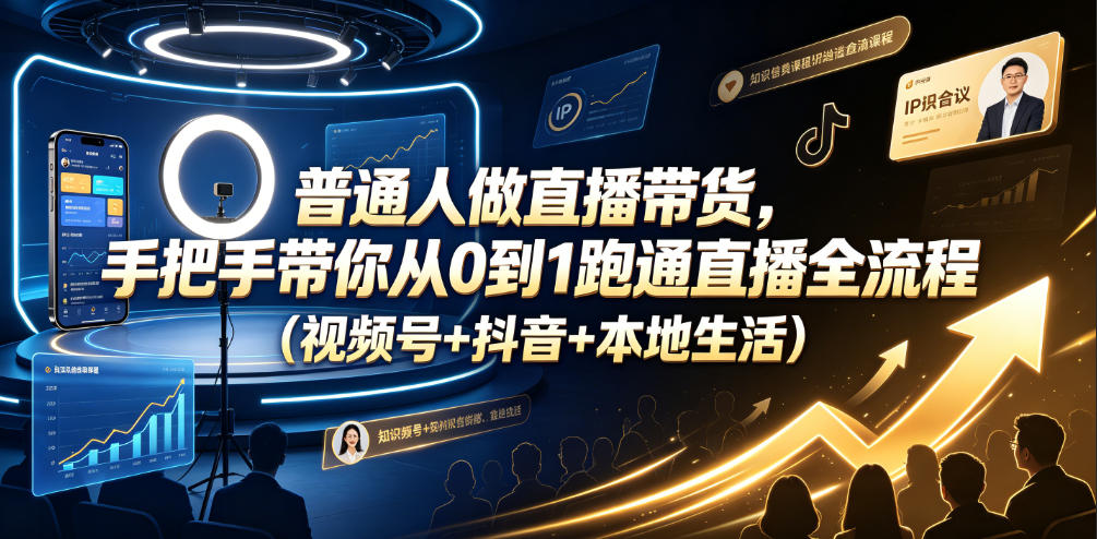 普通人做直播带货，手把手带你从0到1跑通直播全流程(视频号+抖音+本地生活)-徕钱快