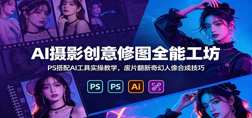 AI摄影创意修图全能工坊：PS搭配AI工具实操教学，废片翻新奇幻人像合成技巧-摇钱树