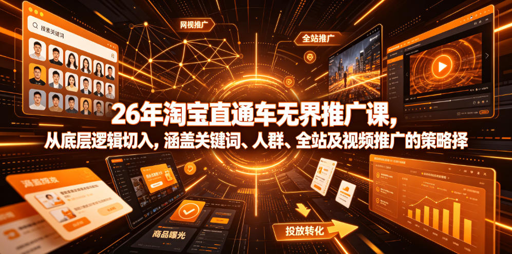 26年淘宝直通车无界推广课，从底层逻辑切入，涵盖关键词、人群、全站及视频推广的策略选择-摇钱树