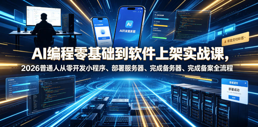 AI编程零基础到软件上架实战课，2026普通人从零开发小程序、部署服务器、完成备案全流程项目落地教程-摇钱树