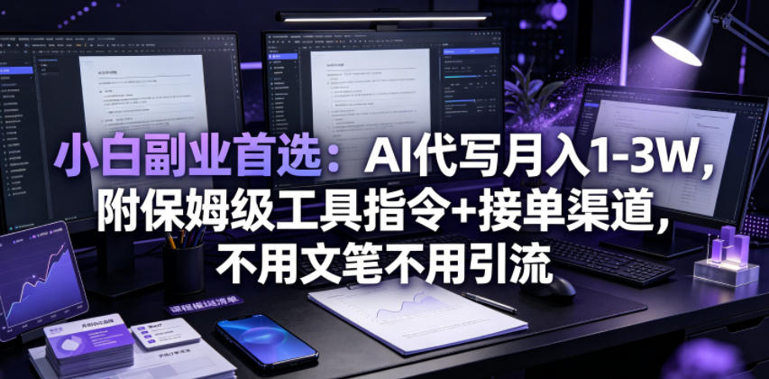 小白副业首选：AI代写月入1-3W，附保姆级工具指令+接单渠道，不用文笔不用引流【揭秘】-徕钱快