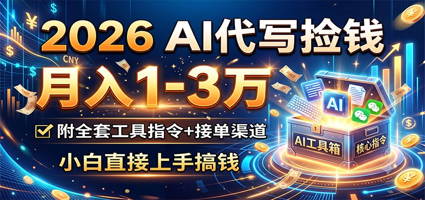 2026 AI代写捡钱，月入1-3万，附全套工具指令+接单渠道，小白直接上手搞钱-摇钱树