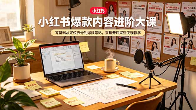 小红书爆款内容进阶大课，零基础从定位养号到爆款笔记，直播开店完整变现教学-摇钱树