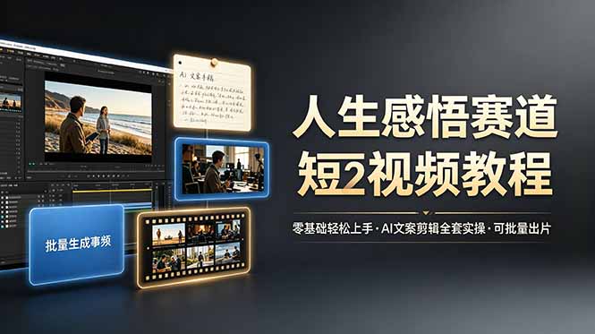 人生感悟赛道短视频教程，零基础轻松上手，AI文案剪辑全套实操可批量出片-摇钱树