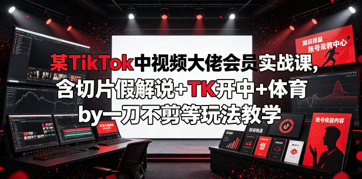 某TikTok中视频大佬会员实战课，含切片假解说+TK开中+体育by一刀不剪等玩法教学-徕钱快