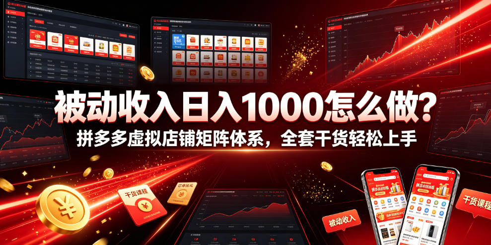 被动收入日入1000怎么做？拼多多虚拟店铺矩阵体系，全套干货轻松上手【揭秘】-摇钱树