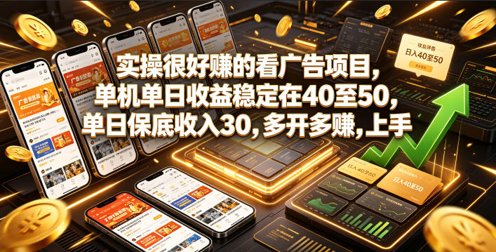 实操很好賺的看广告项目，单机单日收益稳定在40至50，单日保底收入30，多开多賺，上手就能变现【揭秘】-摇钱树